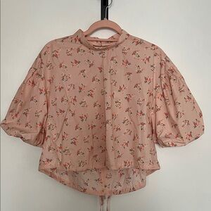Anthropologie Blush Floral Puff Sleeve Blouse